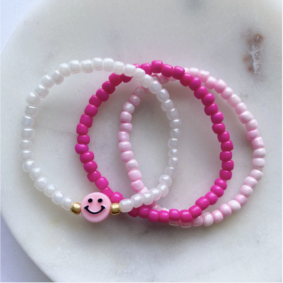 Coastal beads by rebecca Pink smiley face bracelet stack jewelry -  accessories bracelets at Treppie