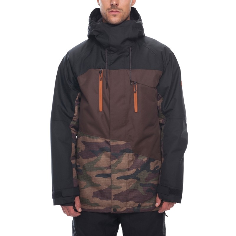 Six Eight Six Geo Insulated Jacket Dark Camo Colorblock Jackets at Underground Snowboards