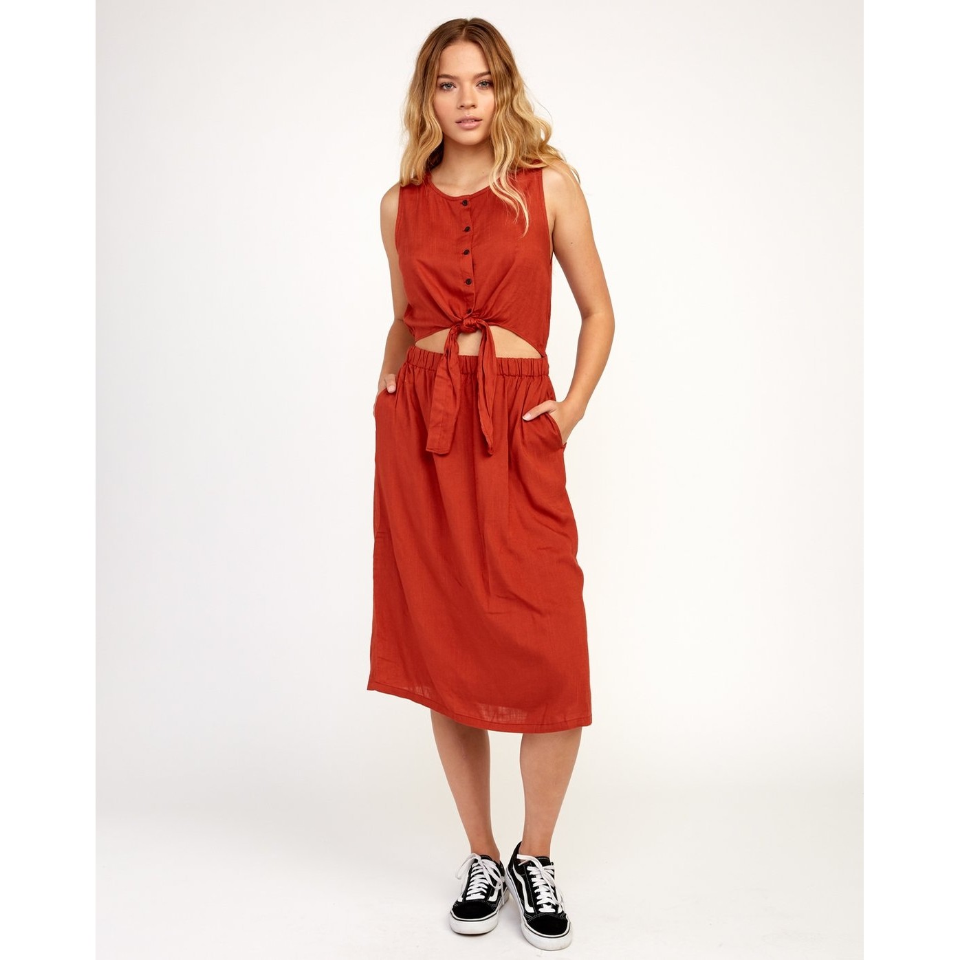 knee length dresses for ladies Rvca Anya Midi Dress