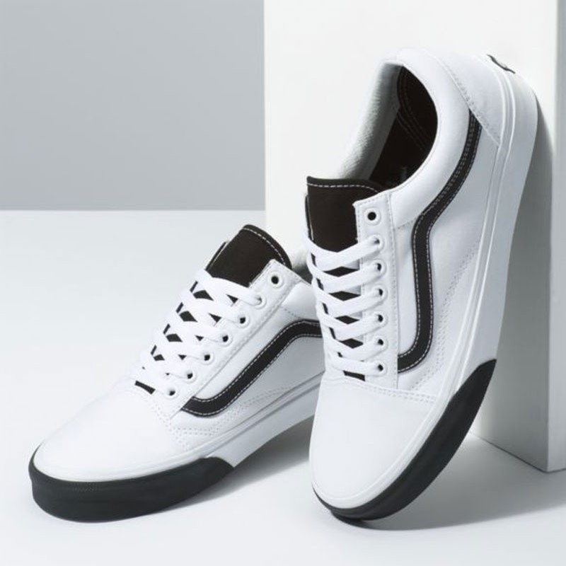 black and white color block vans