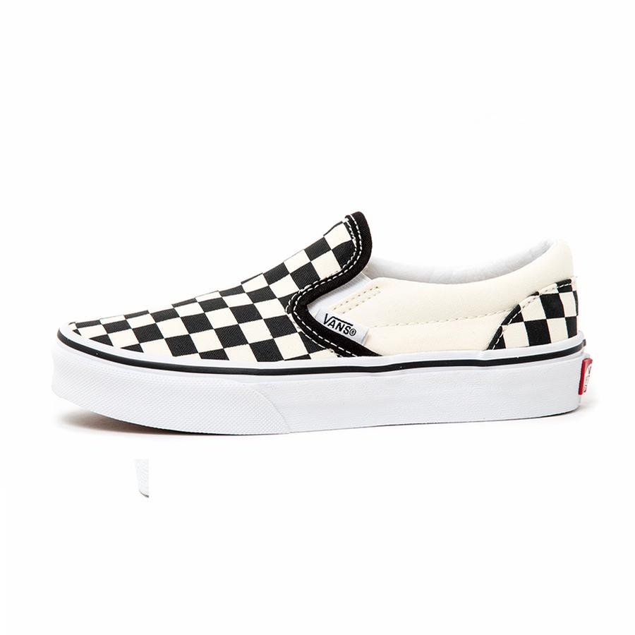 Vans Kids Classic SlipOn (CheckerBoard) Black / White VBU Youth Shoes