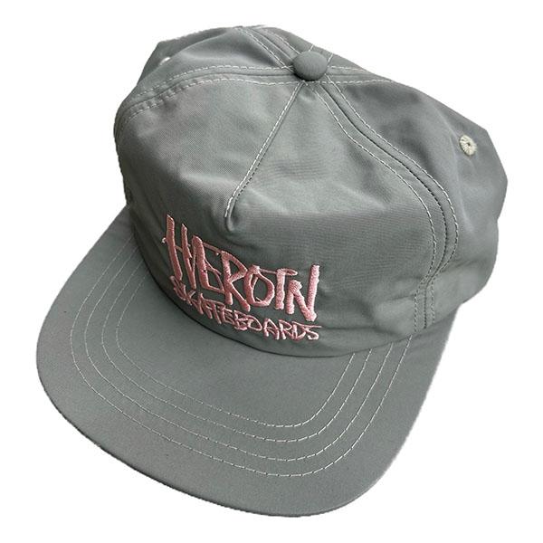 Hero In Script Heroin Script Nylon Snapback (Grey/Pink) Clothing Hats at Westside Tarpon