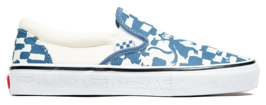 blue checkered slip ons