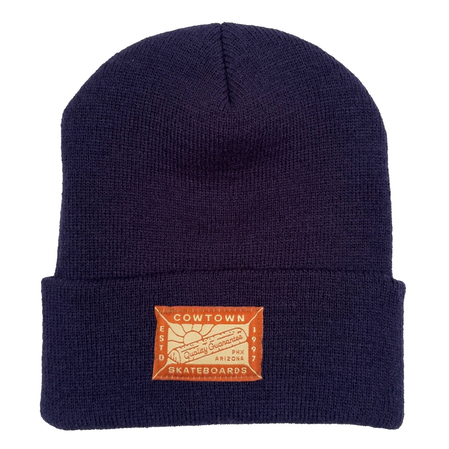 Red Curb Label Cuff Beanie (Navy)