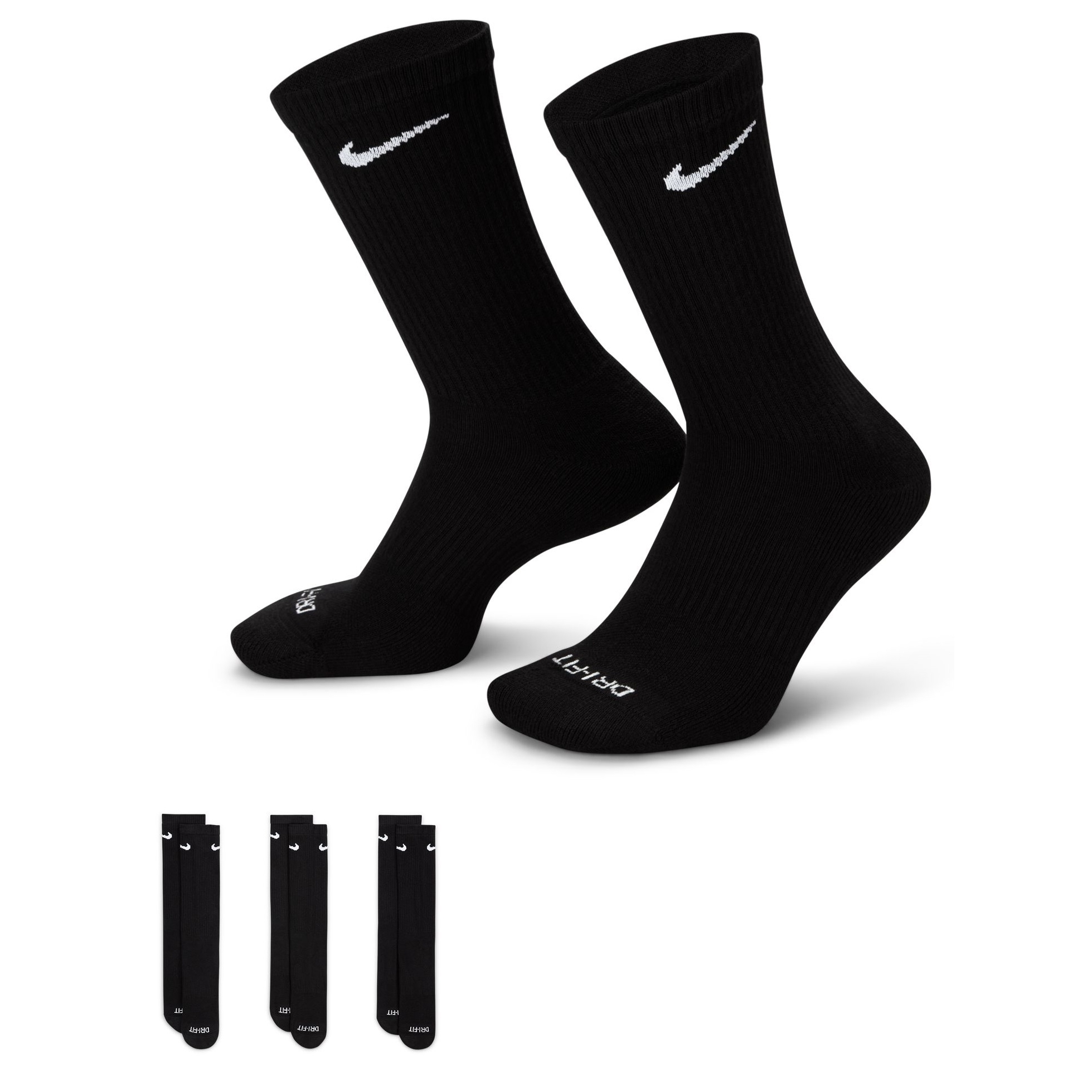 Nike Everyday Plus Cushioned Crew Socks (Black/White)