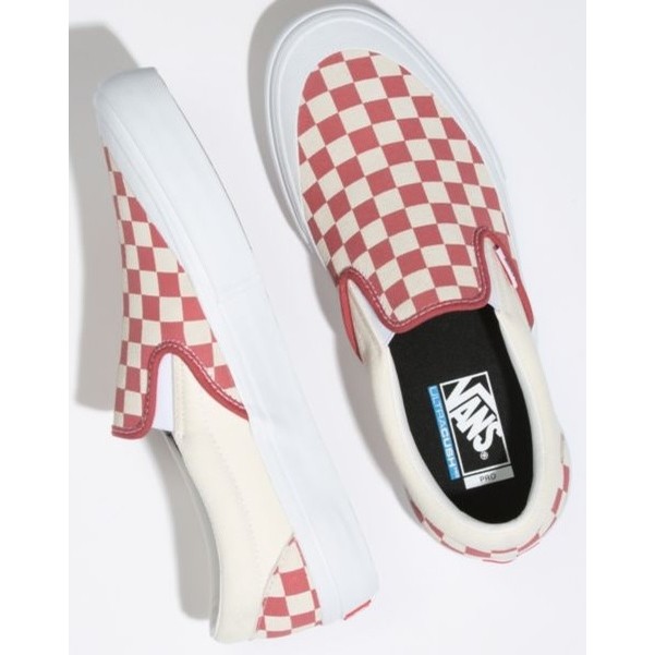 red checkered slip on